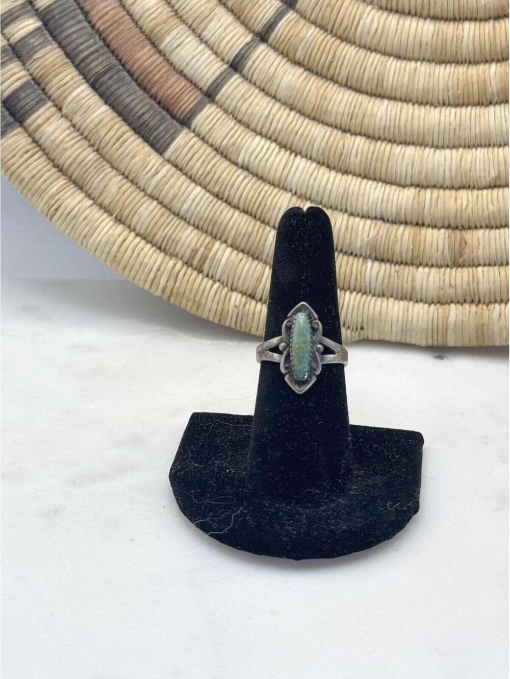 Vintage Navajo Sterling Silver Turquoise Ring Signed Size 7
